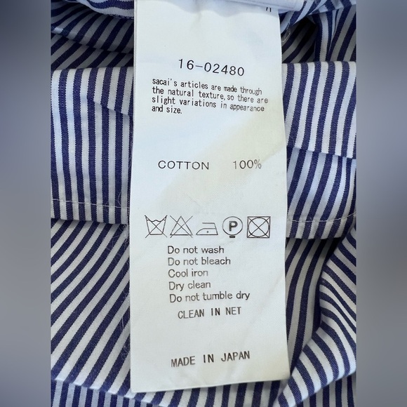 Sacai Blue & White Striped Pleated Back Button Down Long Sleeve Shirt 3‎ / M - Picture 7 of 10